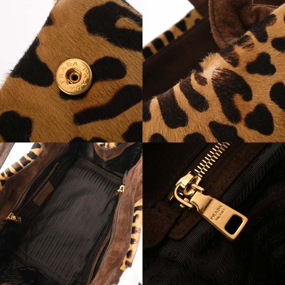 PRADA Canapa Tote Bag, Leopard Print, Navy, Women's, Calf Hair & Denim B Rank... - Picture 9 of 11